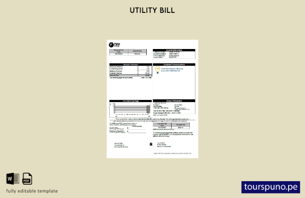 listo para imprimir la palabra de la factura de servicios públicos de EE. UU. TX